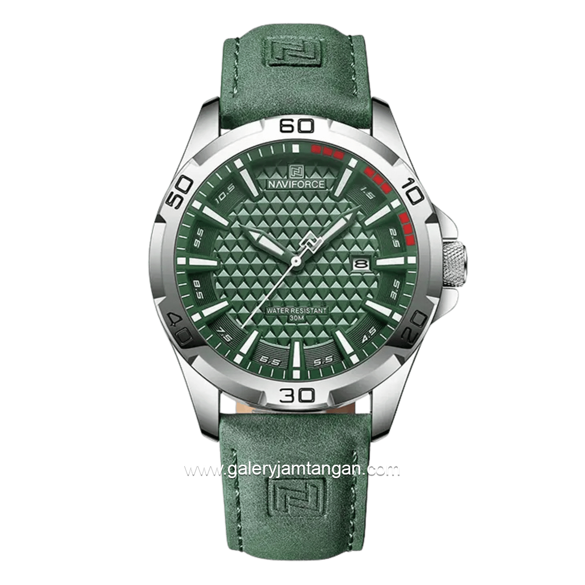 NAVIFORCE NF-8023 Green Silver Leather Strap