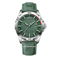 NAVIFORCE NF-8023 Green Silver Leather Strap