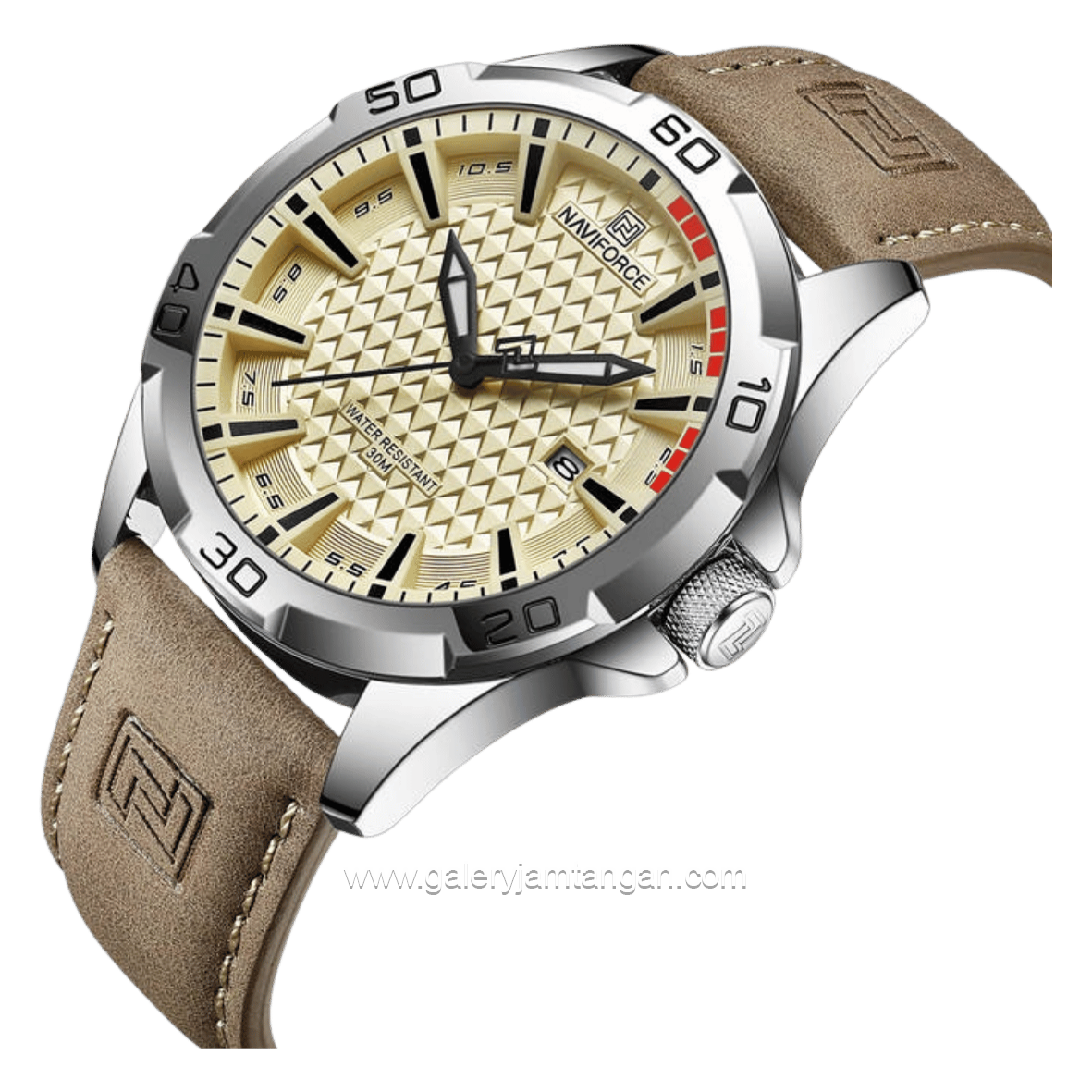 NAVIFORCE NF-8023 Light Brown Dial Khaki Leather Strap