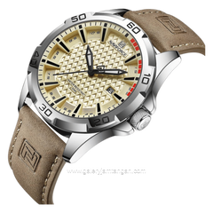 NAVIFORCE NF-8023 Light Brown Dial Khaki Leather Strap