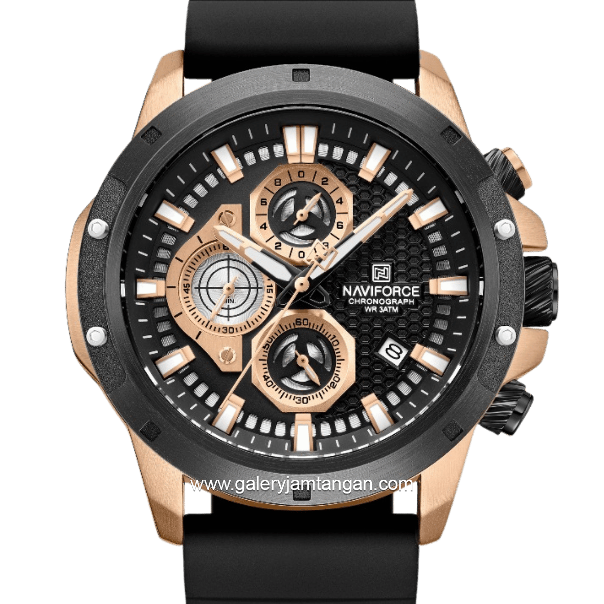 NAVIFORCE NF-8036M Chronograph Black Rosegold Silicone Strap