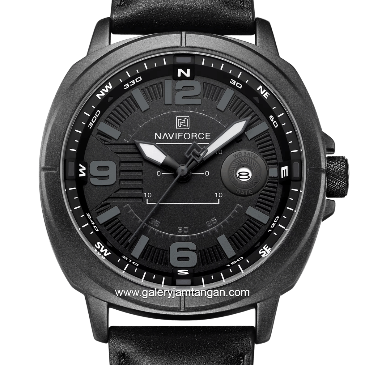 NAVIFORCE NF-8078 Black Grey Dial Black Leather Strap