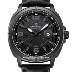 NAVIFORCE NF-8078 Black Grey Dial Black Leather Strap