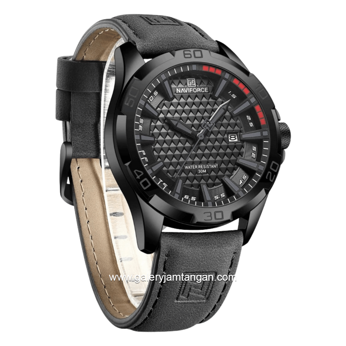 NAVIFORCE NF-8023 Grey Black Leather Strap