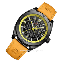 NAVIFORCE NF-9209 Tan Dial Black Leather Strap