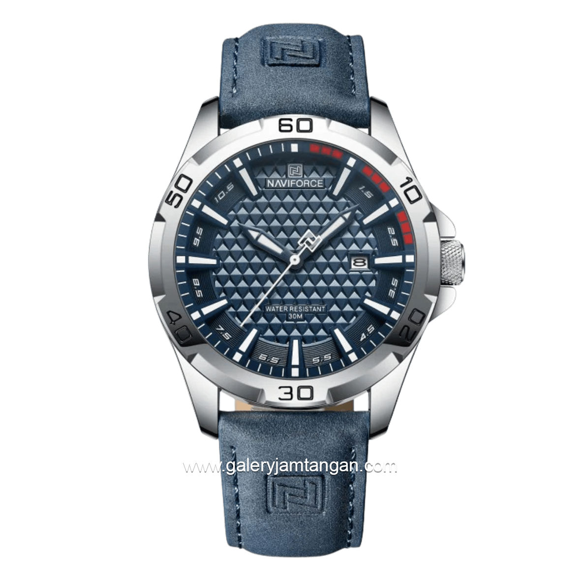 NAVIFORCE NF-8023 Blue Silver Leather Strap