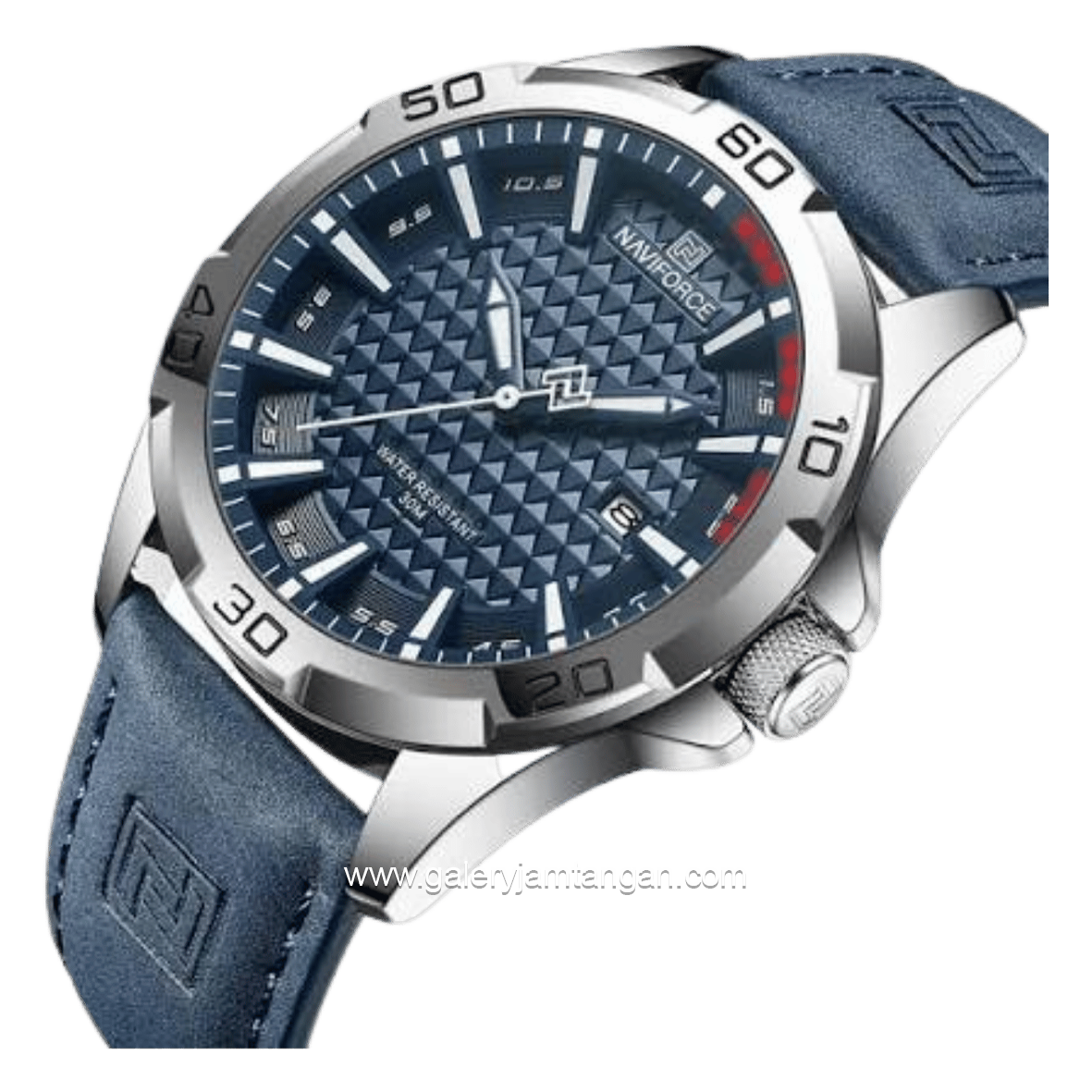 NAVIFORCE NF-8023 Blue Silver Leather Strap