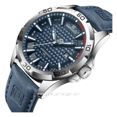 NAVIFORCE NF-8023 Blue Silver Leather Strap
