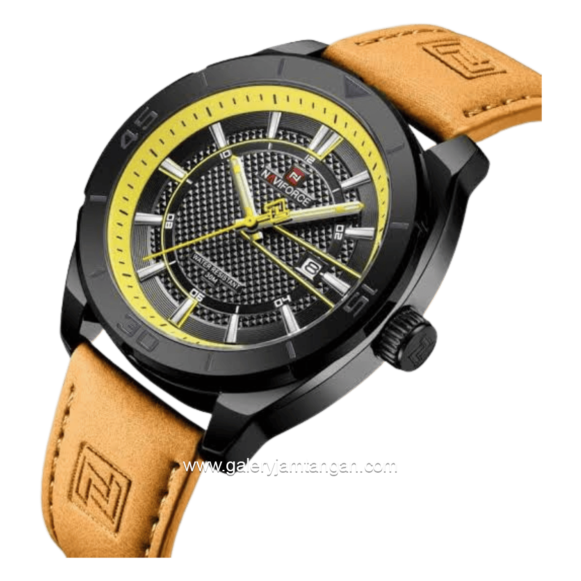 NAVIFORCE NF-9209 Tan Dial Black Leather Strap
