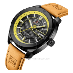 NAVIFORCE NF-9209 Tan Dial Black Leather Strap