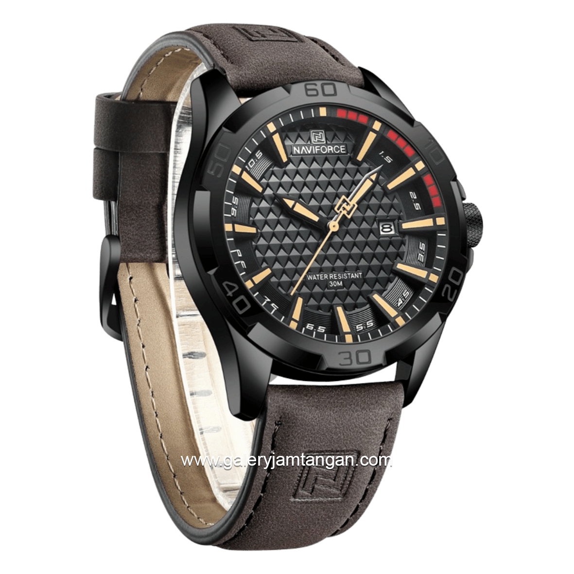 NAVIFORCE NF-8023 Brown Black Leather Strap
