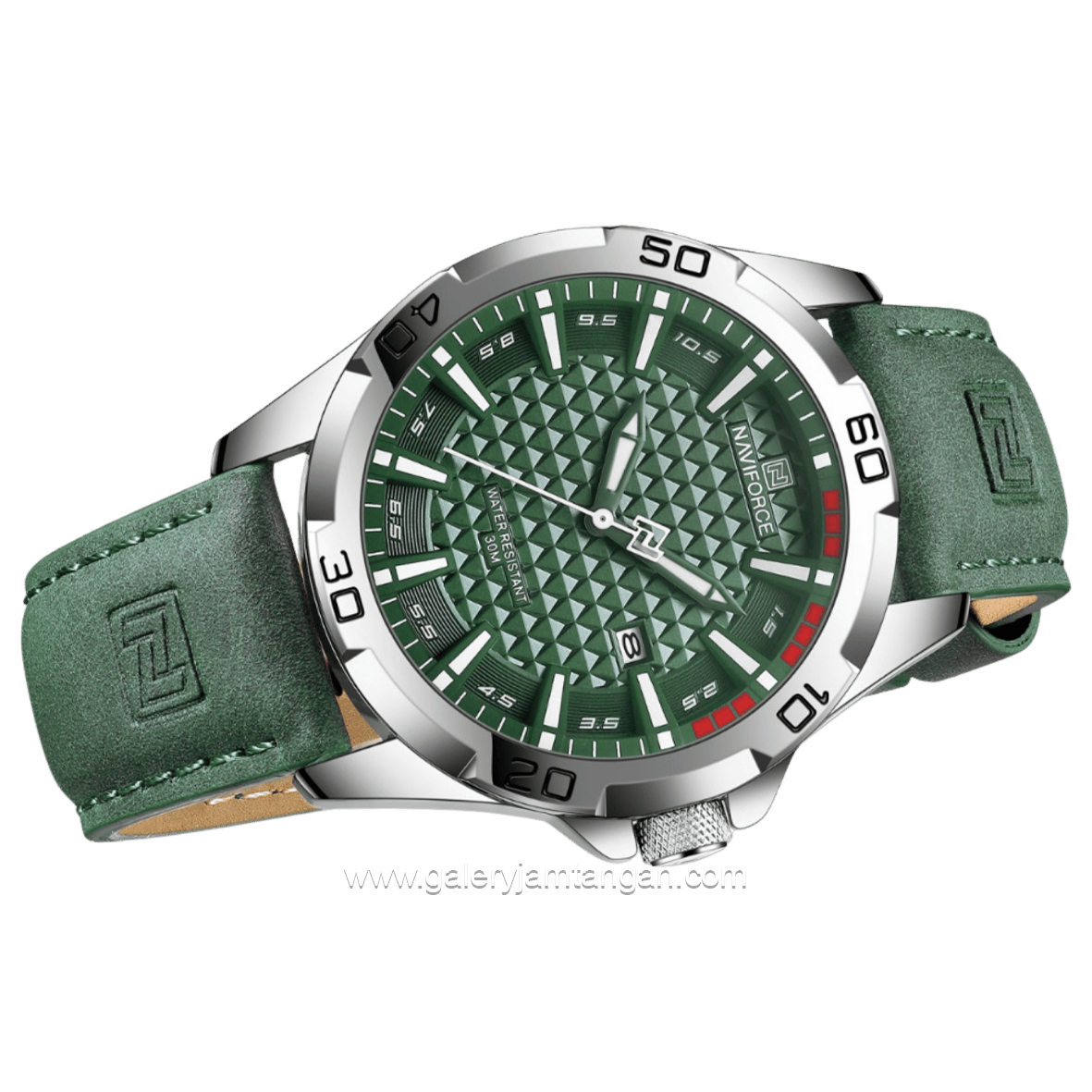 NAVIFORCE NF-8023 Green Silver Leather Strap