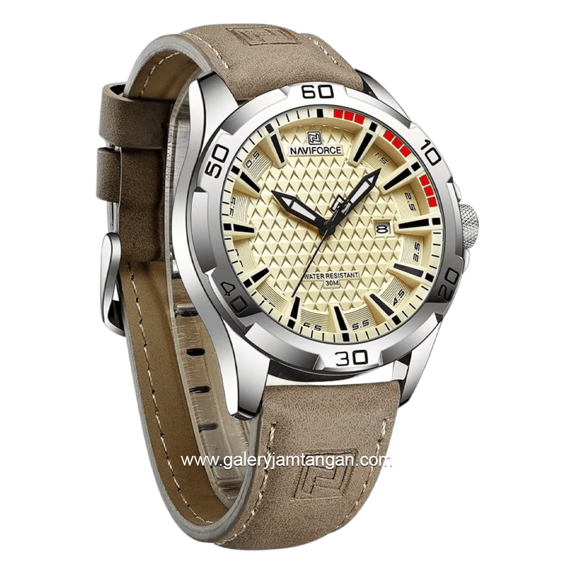 NAVIFORCE NF-8023 Light Brown Dial Khaki Leather Strap