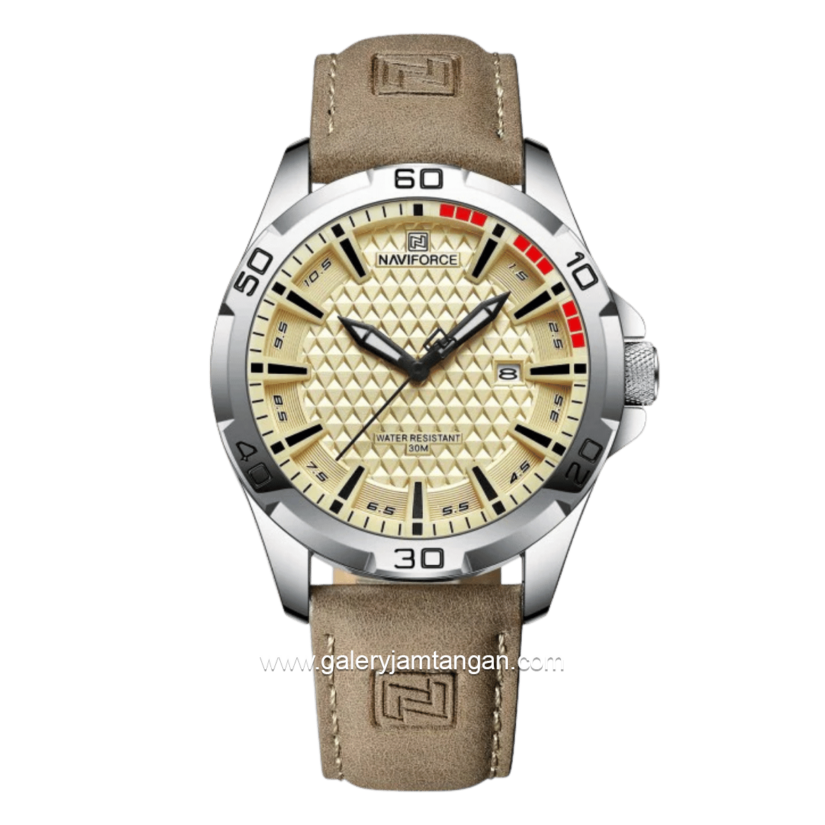 NAVIFORCE NF-8023 Light Brown Dial Khaki Leather Strap