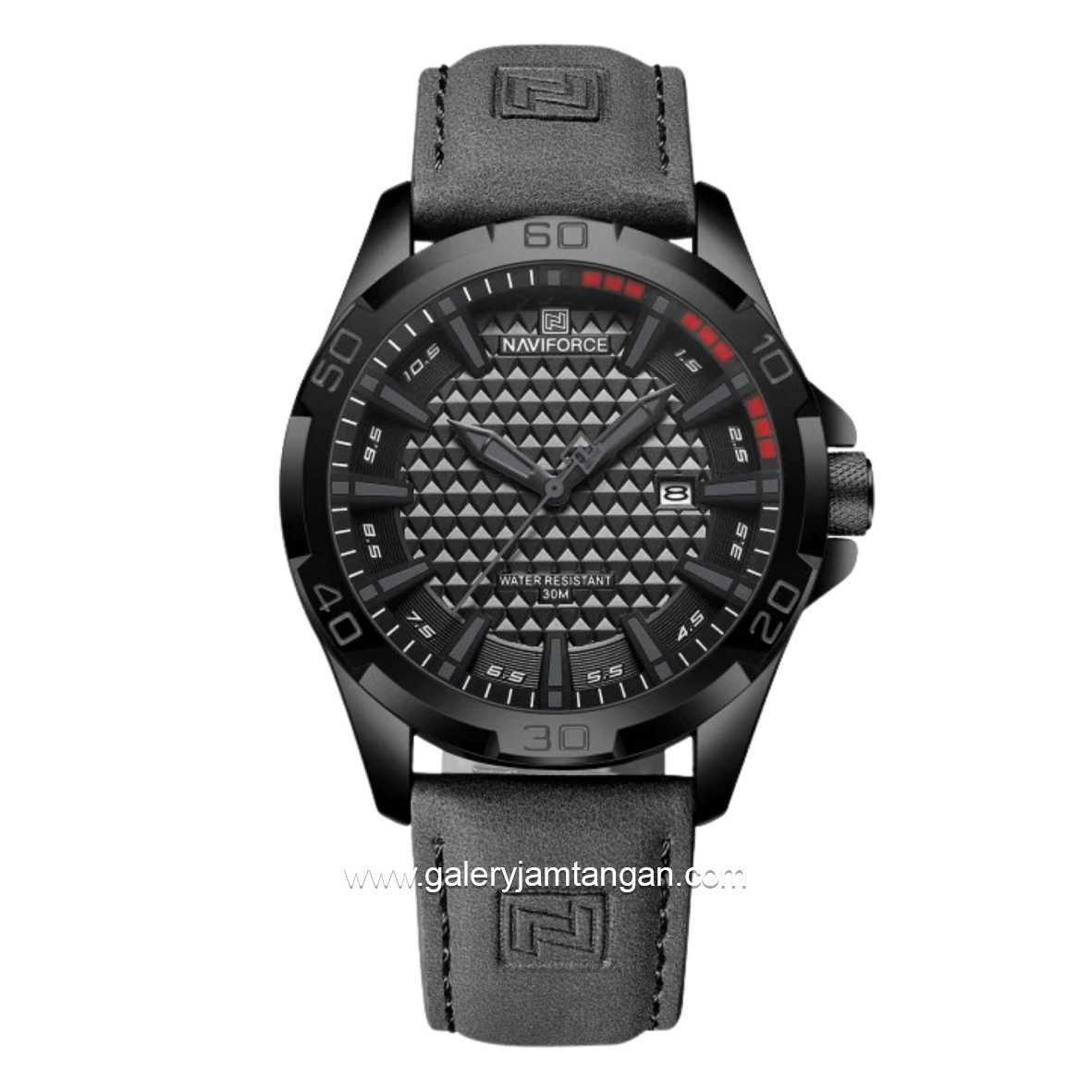 NAVIFORCE NF-8023 Grey Black Leather Strap