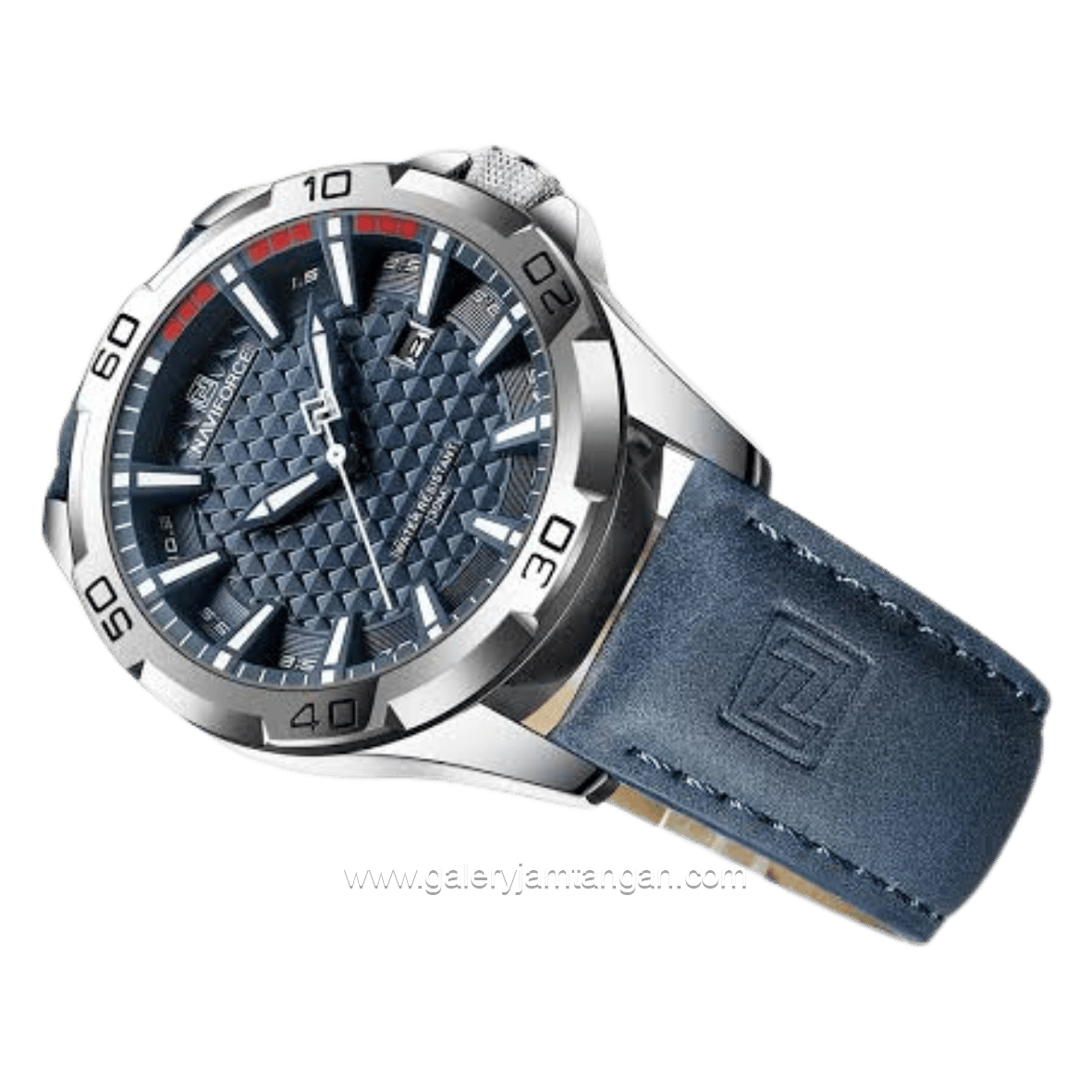 NAVIFORCE NF-8023 Blue Silver Leather Strap