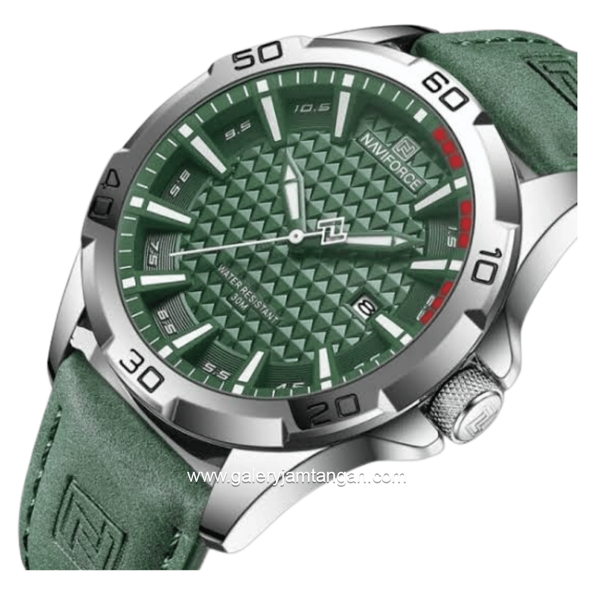NAVIFORCE NF-8023 Green Silver Leather Strap