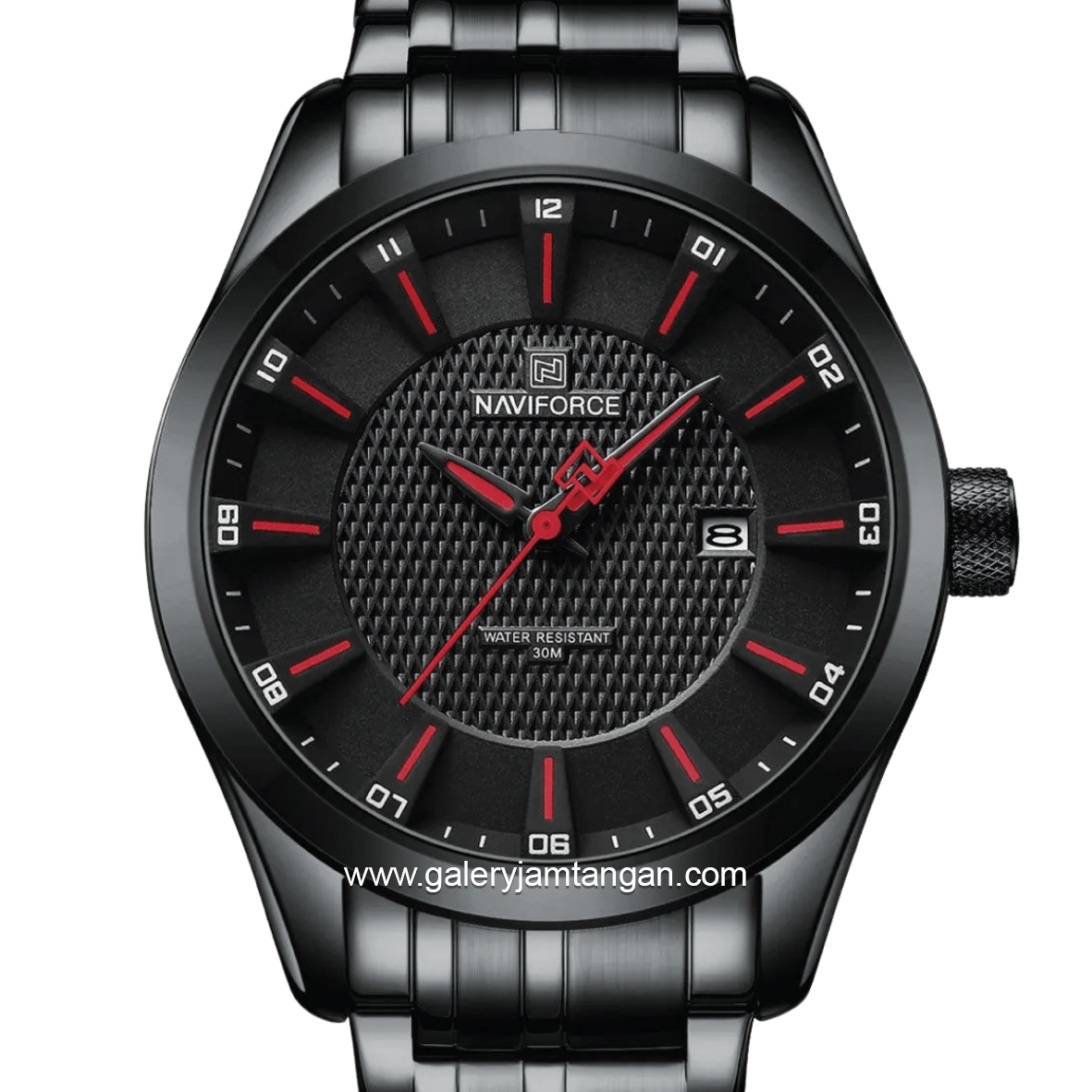 NAVIFORCE NF-8032 Black Hour Marker Red Stainless Steel
