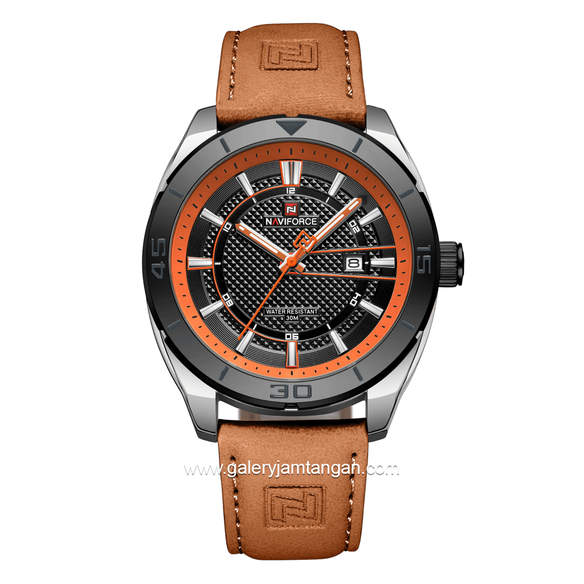 NAVIFORCE NF-9209 Orange Dial Black Leather Strap