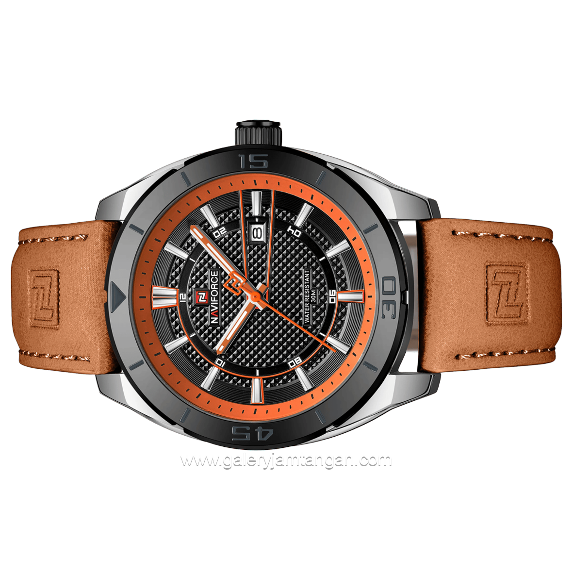 NAVIFORCE NF-9209 Orange Dial Black Leather Strap