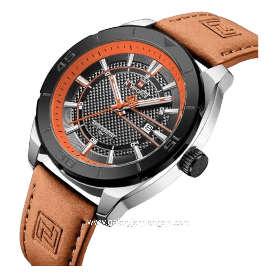 NAVIFORCE NF-9209 Orange Dial Black Leather Strap