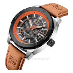 NAVIFORCE NF-9209 Orange Dial Black Leather Strap