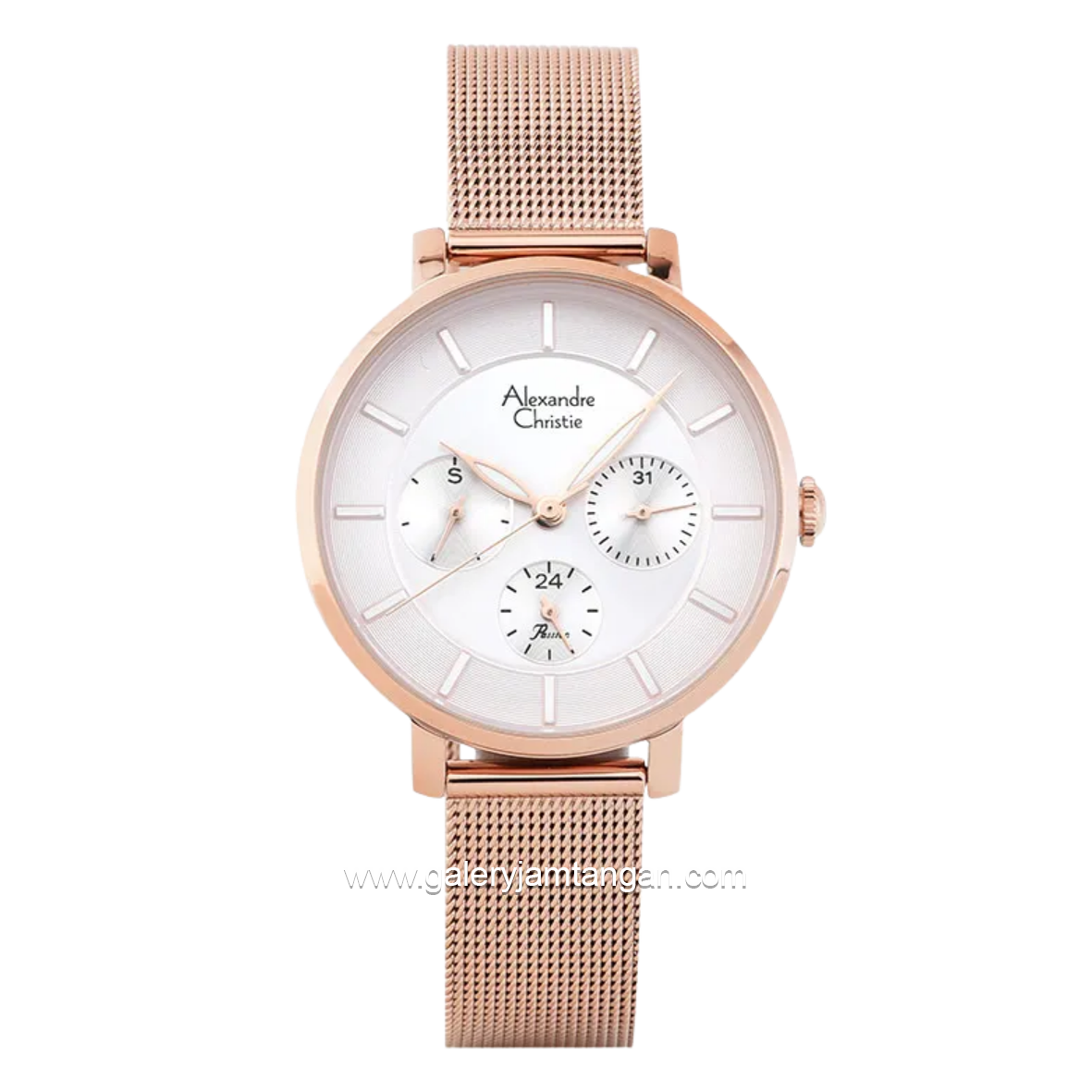 Alexandre Christie Passion AC 2A55 BF BRGSL Silver Dial Rose Gold Mesh Strap