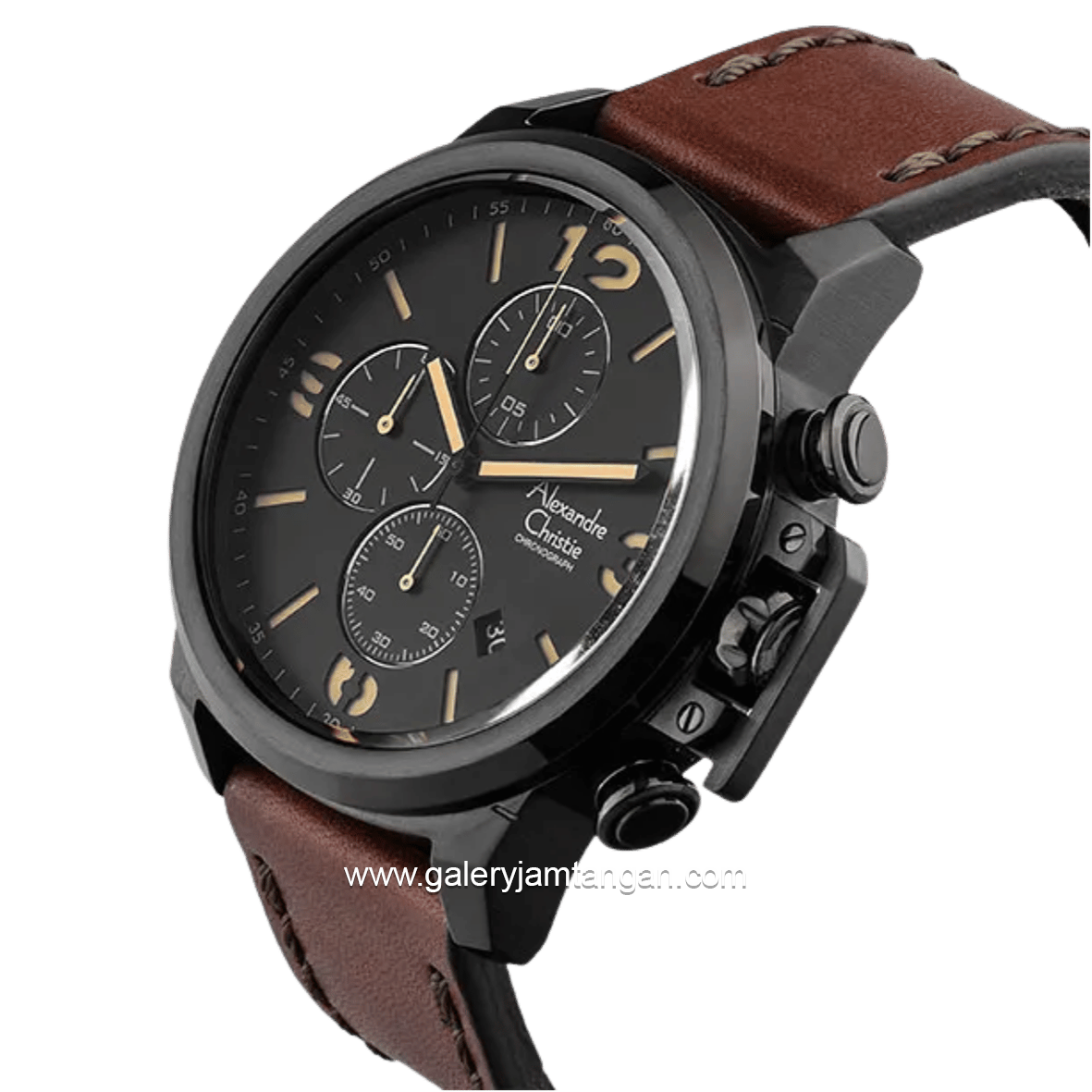 Alexandre Christie Chronograph AC 6280 GCLIPBAIV Men Black Dial Brown Leather Strap