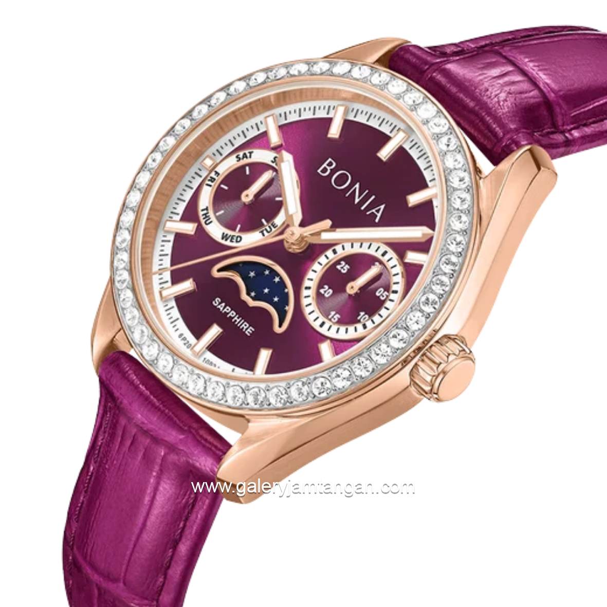 BONIA BNB10934-2562S Purple Rose Gold Dial Purple Leather Strap