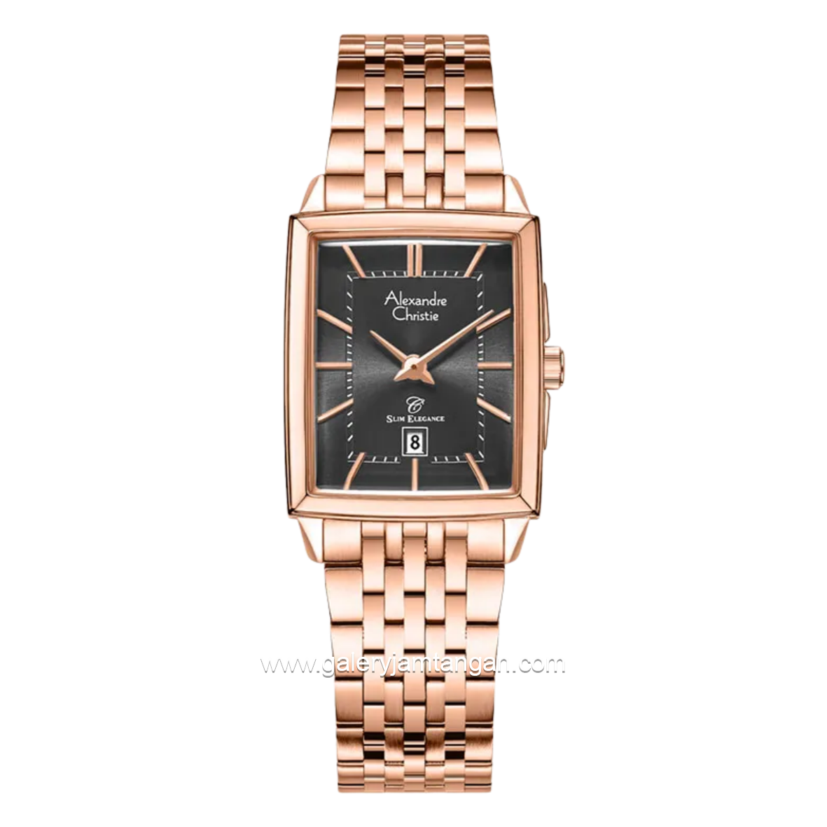 Alexandre Christie Slim Elegance AC 8708 LD BRGBA Black Dial Rose Gold Stainless Steel Strap