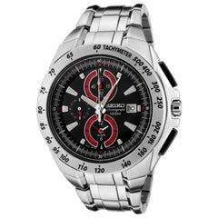 SEIKO SNAB07P1 Chronograph Alarm Black Dial Stainless Steel Strap