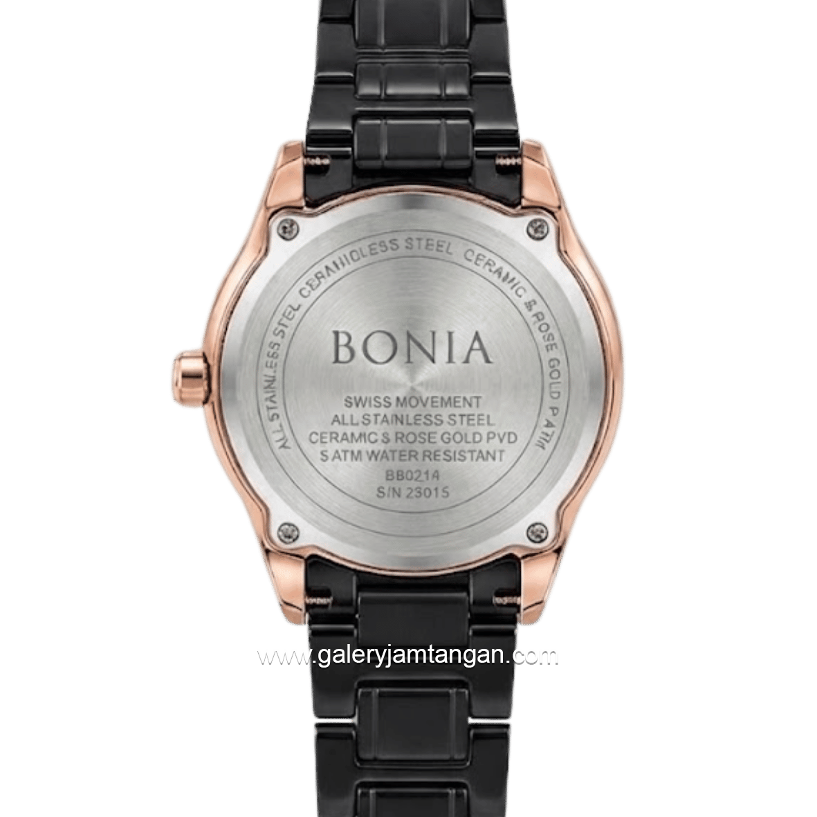 BONIA ROSSO BNR10988-2037S Black Ring Rosegold Stainless Steel Strap
