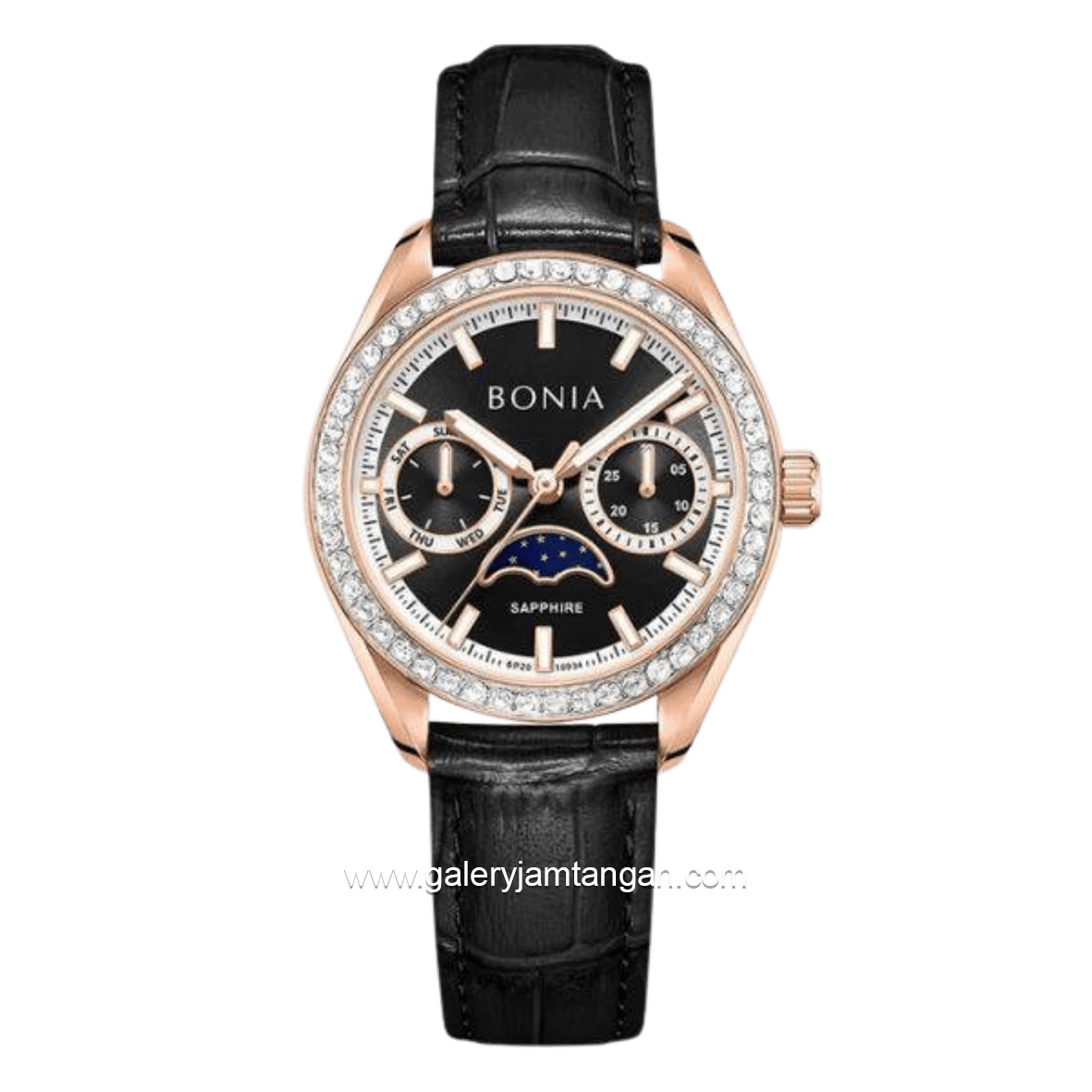 BONIA BNB10934-2532S Black Rose Gold Dial Black Leather Strap