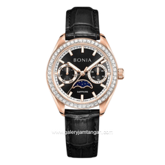 BONIA BNB10934-2532S Black Rose Gold Dial Black Leather Strap