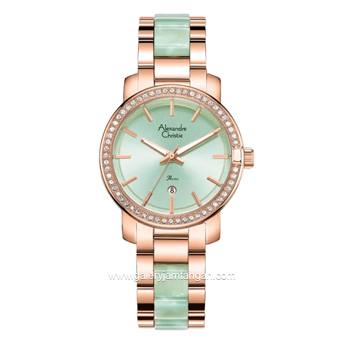 Alexandre Christie Passion AC 2B23 LD BRGLGLG Green Dial Dual Tone Stainless Steel Acetate Strap