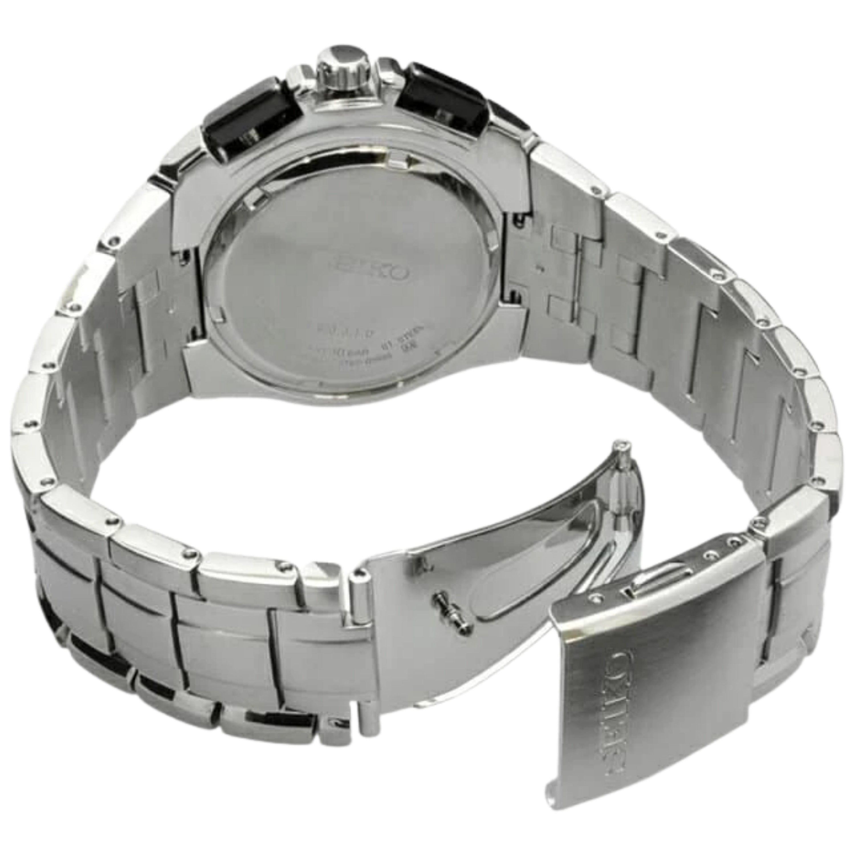 SEIKO SNAB07P1 Chronograph Alarm Black Dial Stainless Steel Strap