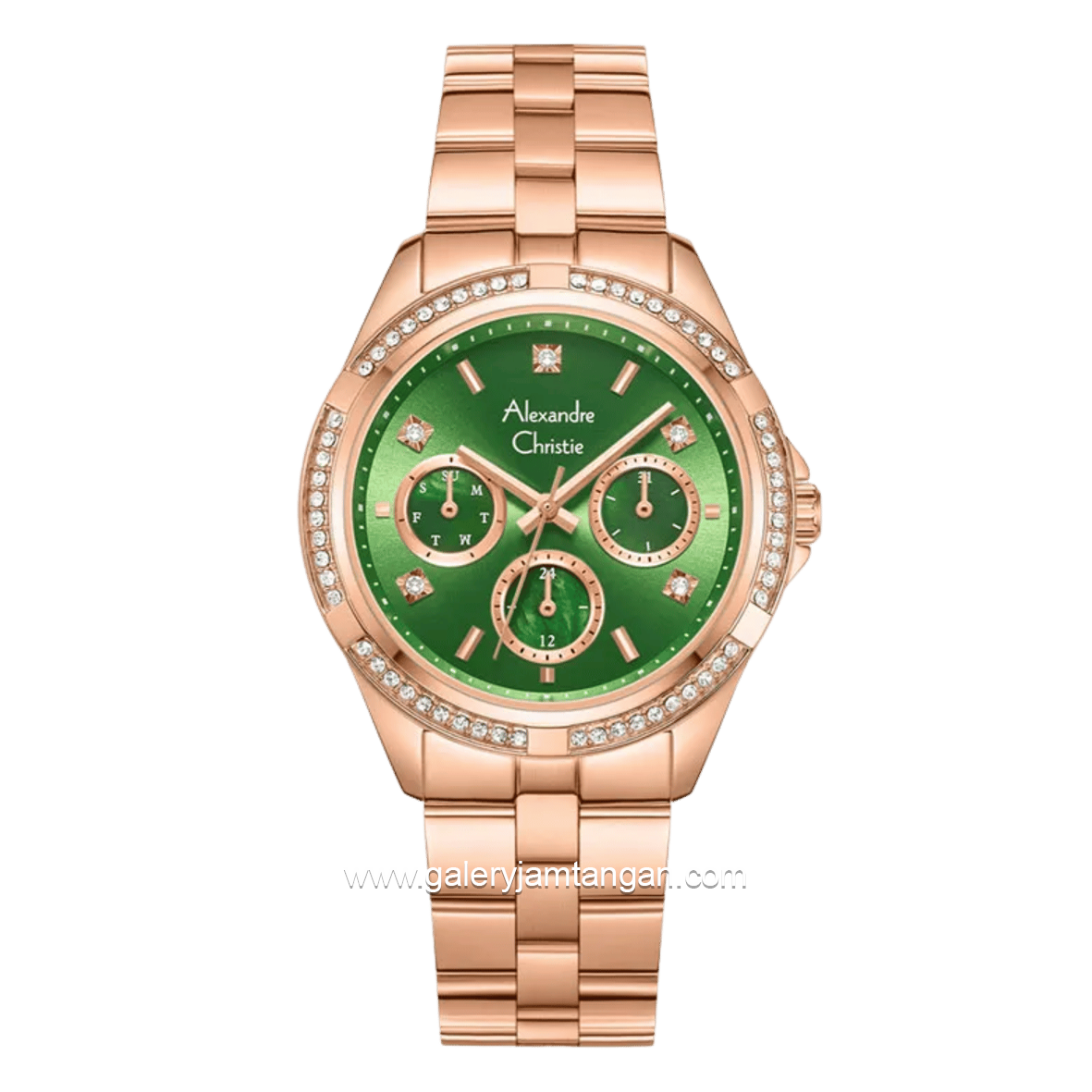 Alexandre Christie Multifunction AC 2947 BF BRGOG-2 Green Dial Rose Gold Stainless Steel Strap