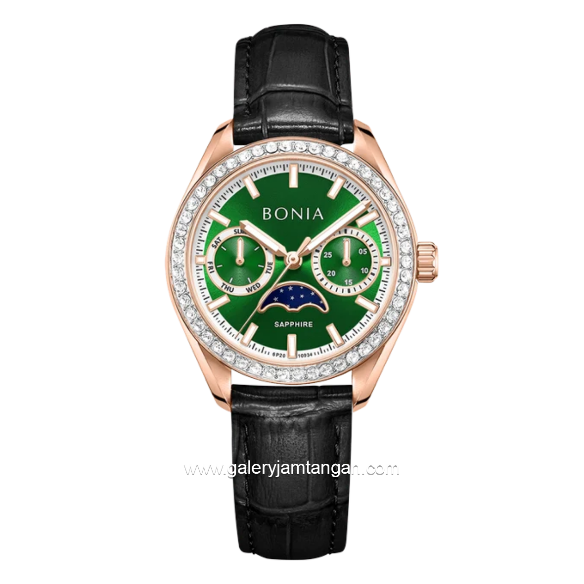 BONIA BNB10934-2592S Black Rose Gold Dial Green Leather Strap