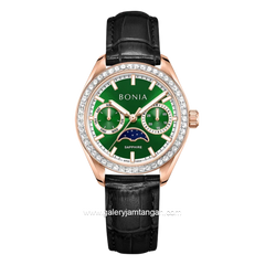 BONIA BNB10934-2592S Black Rose Gold Dial Green Leather Strap