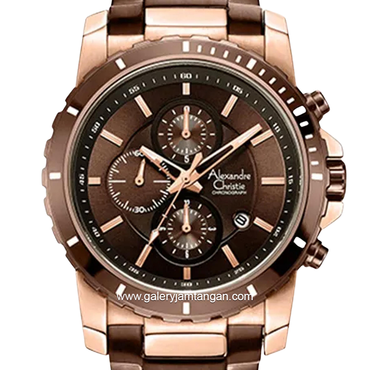 Alexandre Christie AC 6141 MCBROBO Brown Rosegold Chronograph Stainless Steel Strap