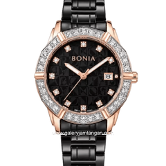 BONIA ROSSO BNR10988-2037S Black Ring Rosegold Stainless Steel Strap