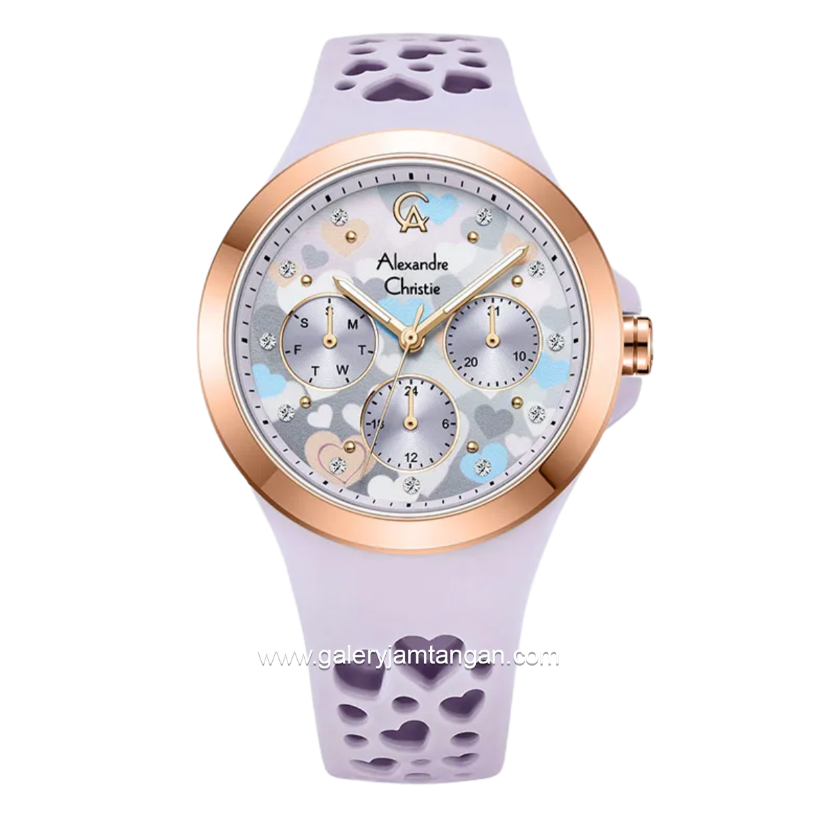 Alexandre Christie AC 2B04 BF Purple Dial Purple Pattern Multifunction Rubber Strap
