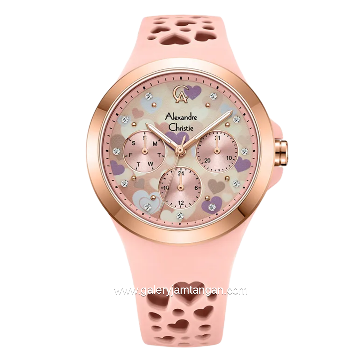 Alexandre Christie Multifunction AC 2B04 BF RRGPN Pattern Dial Pink Rubber Strap