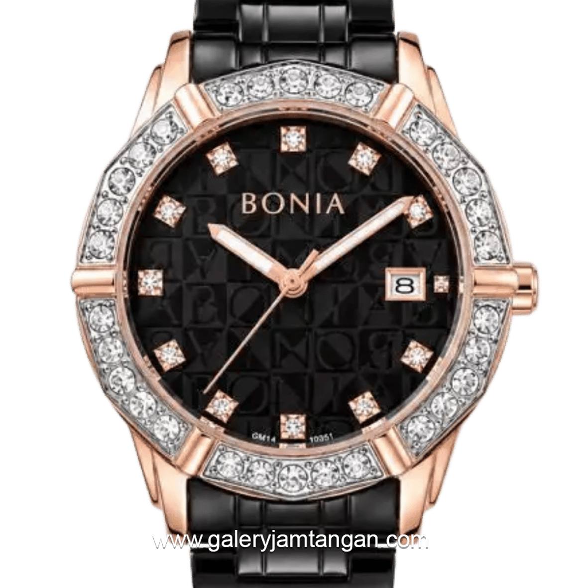 BONIA ROSSO BNR10988-2037S Black Ring Rosegold Stainless Steel Strap