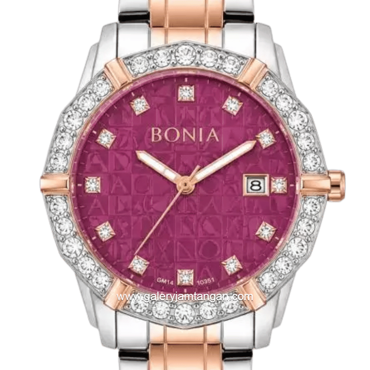 BONIA ROSSO BNR10988-2667S Silver Combi Rose Gold Dial Maroon Stainless Steel Strap