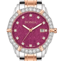 BONIA ROSSO BNR10988-2667S Silver Combi Rose Gold Dial Maroon Stainless Steel Strap